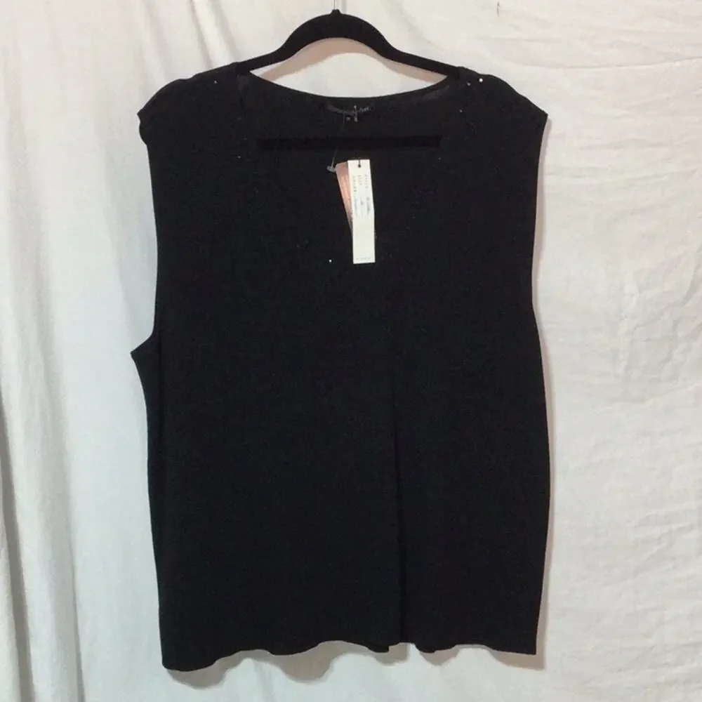 Pierri New York 3x black v neck sweater tank rayon nylon nwt bling sequine neck